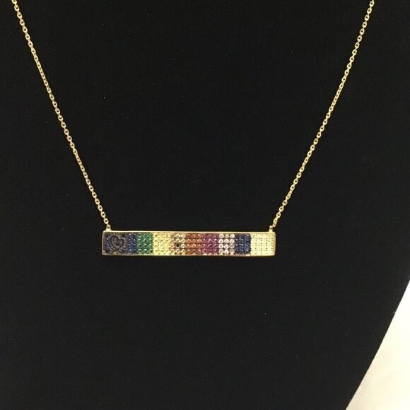 Crystal Rainbow Bar Pendant Necklace (G2) - Picture 2 of 7